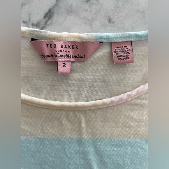 Ted Baker London Cotton Candy Striped Pastel T-Shirt- Size 2 - Picture 5 of 9